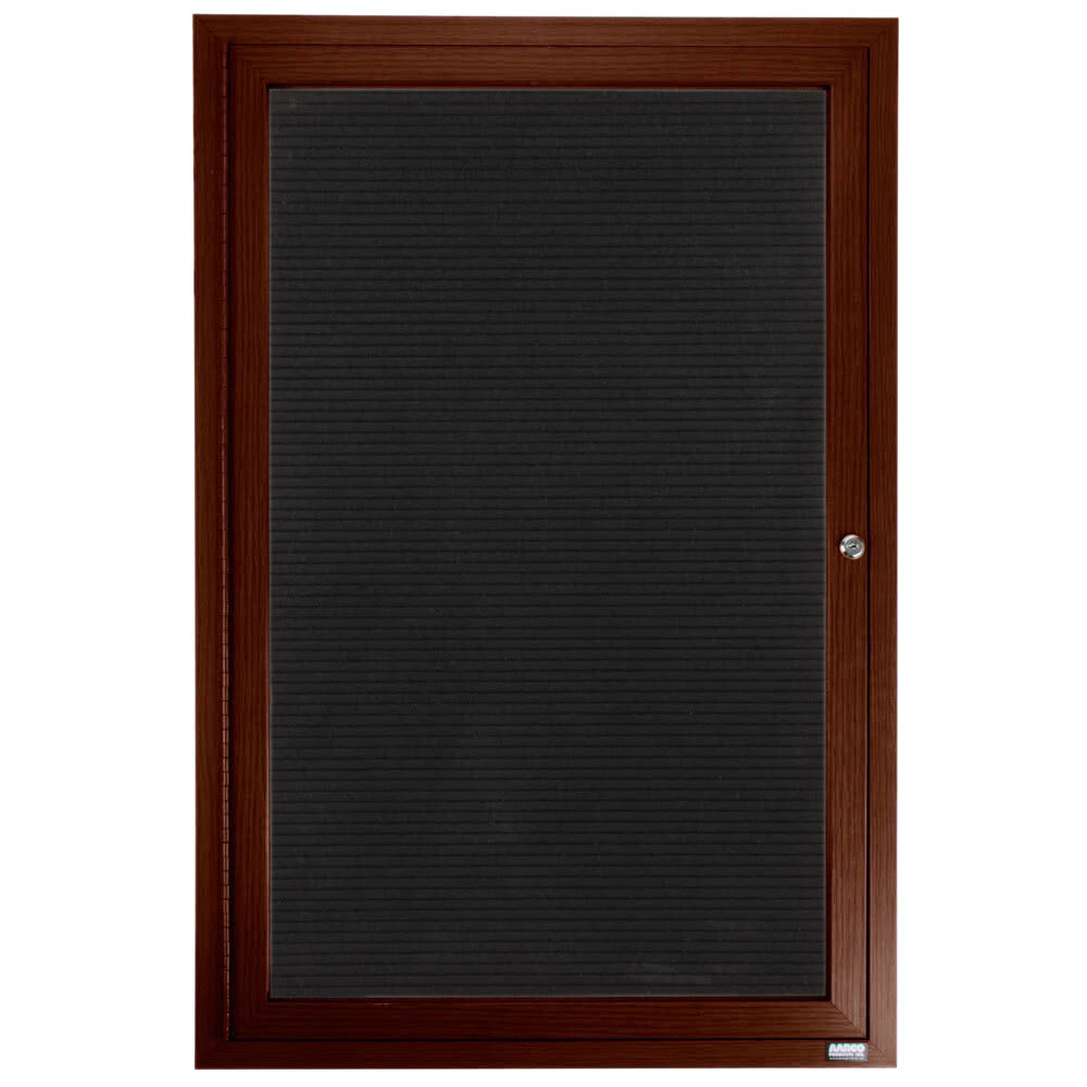 Aarco ADCWW4836R 48" x 36" Enclosed Hinged Locking 1 Door Walnut Finish Aluminum Indoor Directory Board with Felt Rear Panel