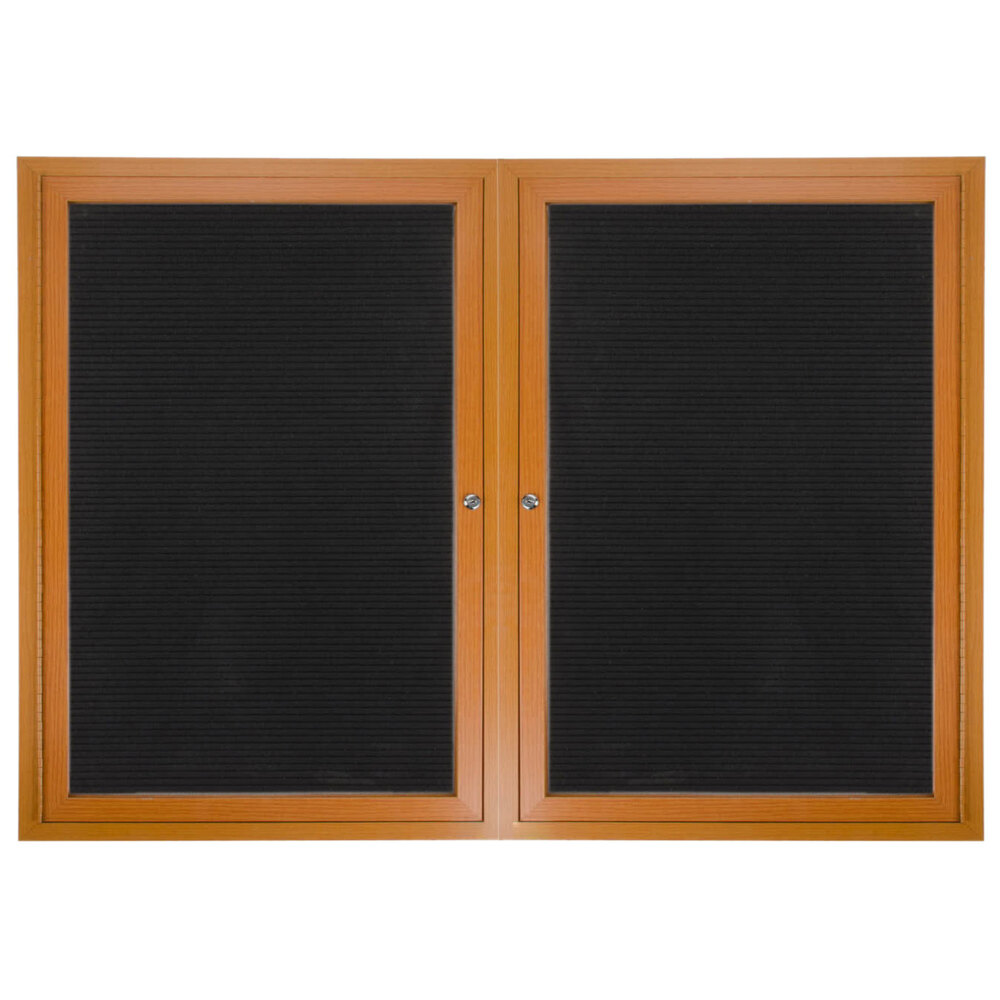 Aarco ADCO3660R 36" x 60" Enclosed Hinged Locking 2 Door Oak Finish Aluminum Indoor Directory Board with Felt Rear Panels