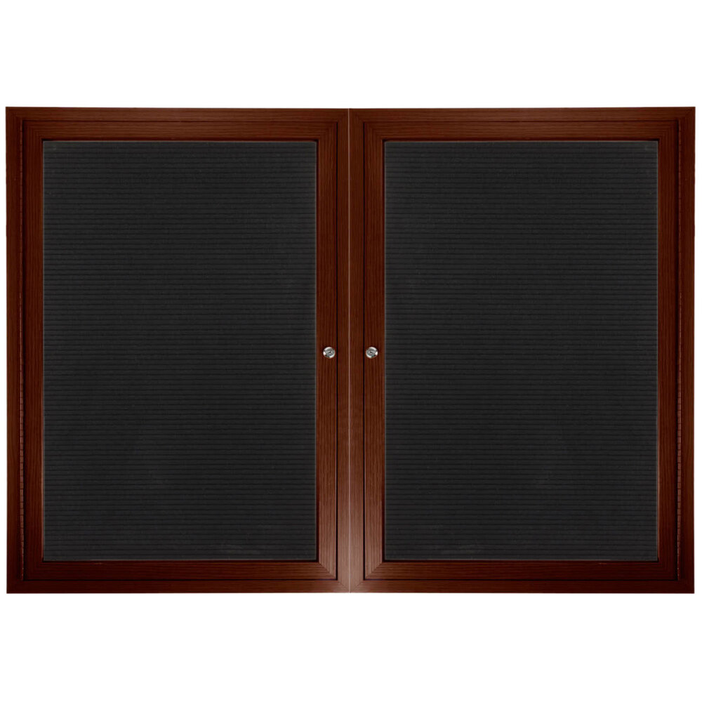 Aarco ADCWW3660R 36" x 60" Enclosed Hinged Locking 2 Door Walnut Finish Aluminum Indoor Directory Board with Felt Rear Panels