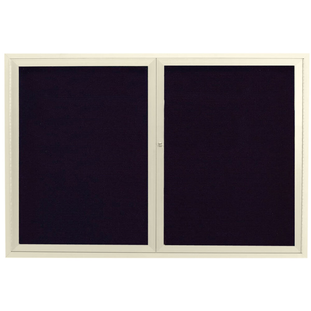 Aarco OADC3648IV 36" x 48" Enclosed Hinged Locking 2 Door Powder Coated Ivory Aluminum Outdoor Directory Board with Black Letter Board
