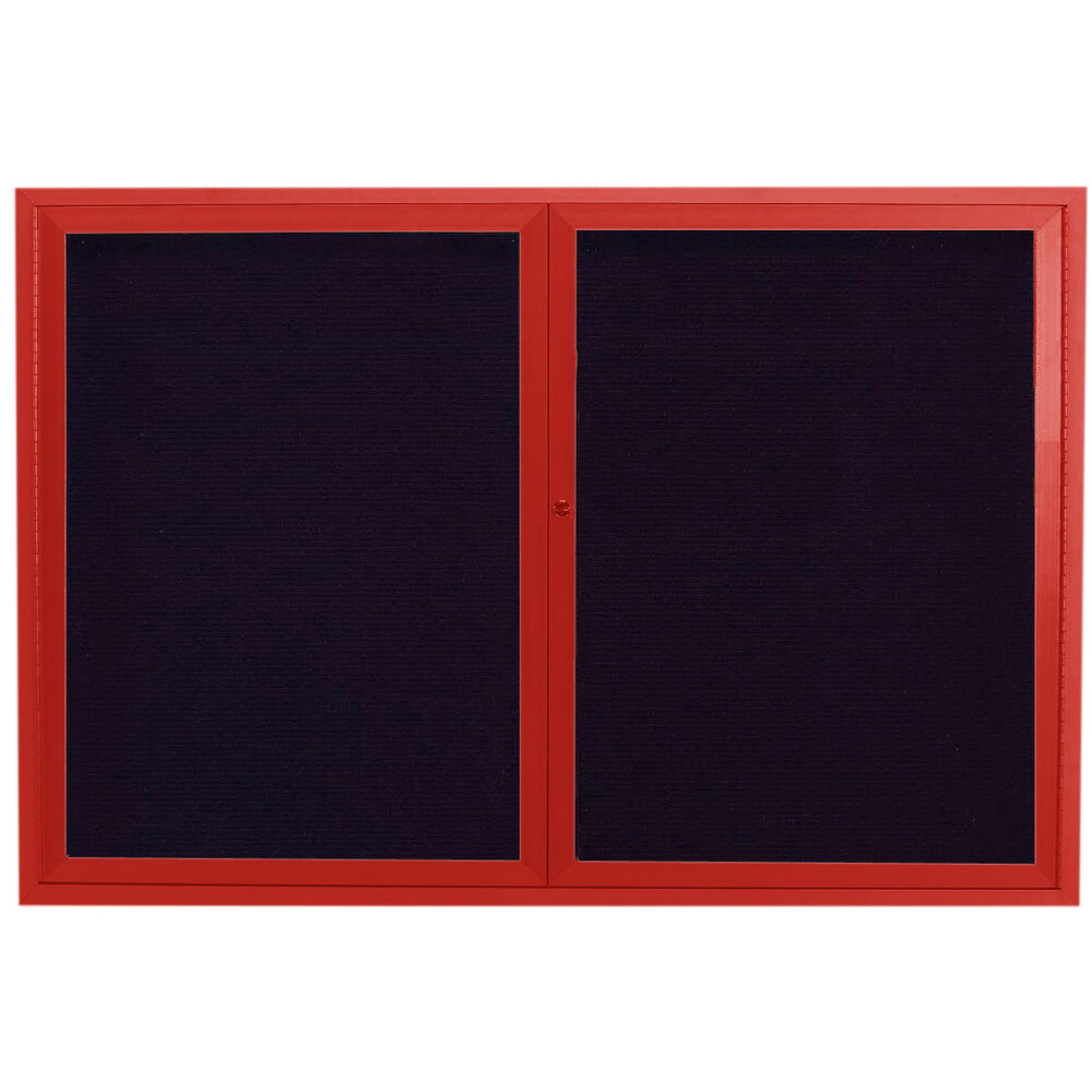 Aarco OADC3648R 36" x 48" Enclosed Hinged Locking 2 Door Powder Coated Red Aluminum Outdoor Directory Board with Black Letter Board