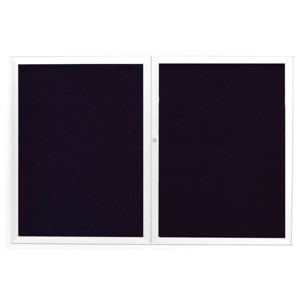 Aarco OADC4872W 48" x 72" Enclosed Hinged Locking 2 Door Powder Coated White Aluminum Outdoor Directory Board with Black Letter Board
