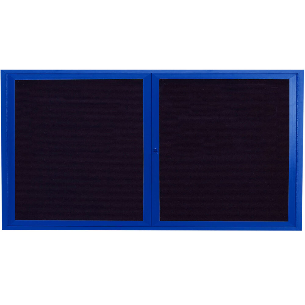 Aarco OADC3672B 36" x 72" Enclosed Hinged Locking 2 Door Powder Coated Blue Aluminum Outdoor Directory Board with Black Letter Board