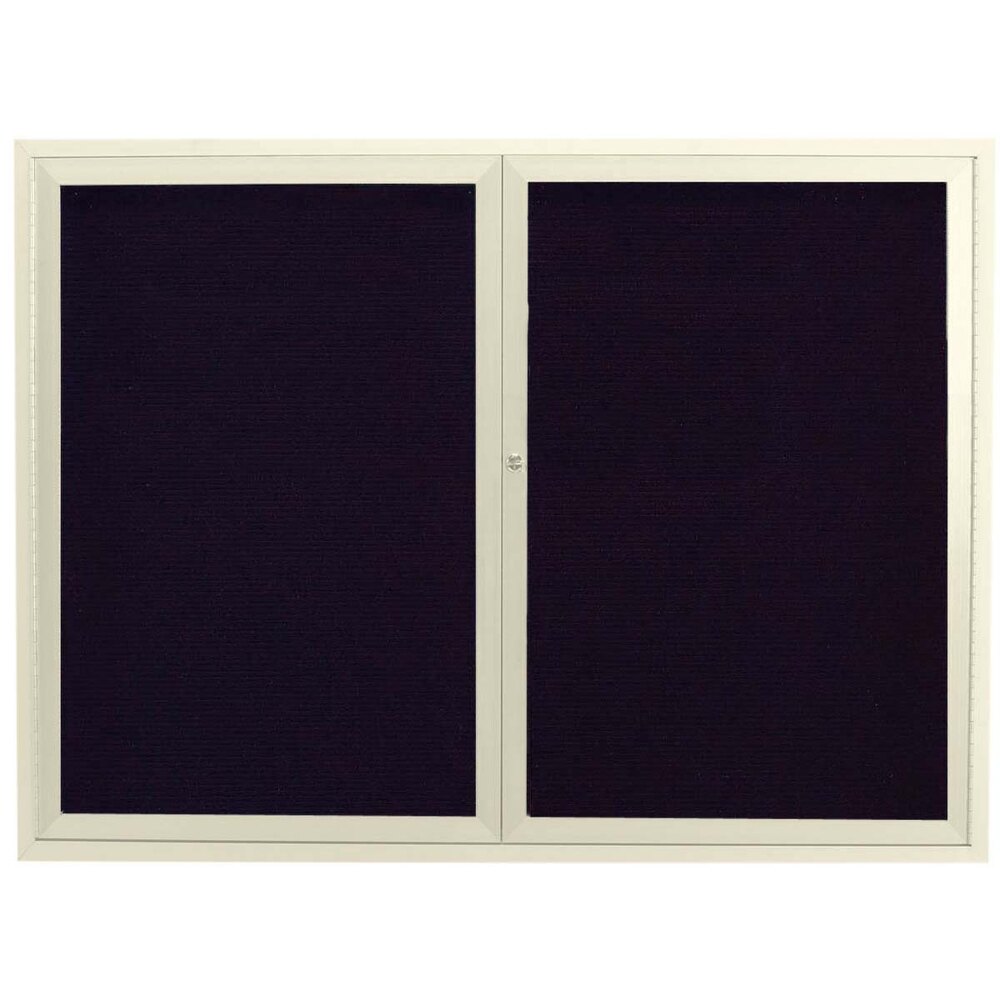 Aarco OADC4860IV 48" x 60" Enclosed Hinged Locking 2 Door Powder Coated Ivory Aluminum Outdoor Directory Board with Black Letter Board