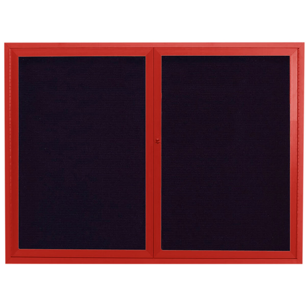Aarco OADC4860R 48" x 60" Enclosed Hinged Locking 2 Door Powder Coated Red Aluminum Outdoor Directory Board with Black Letter Board