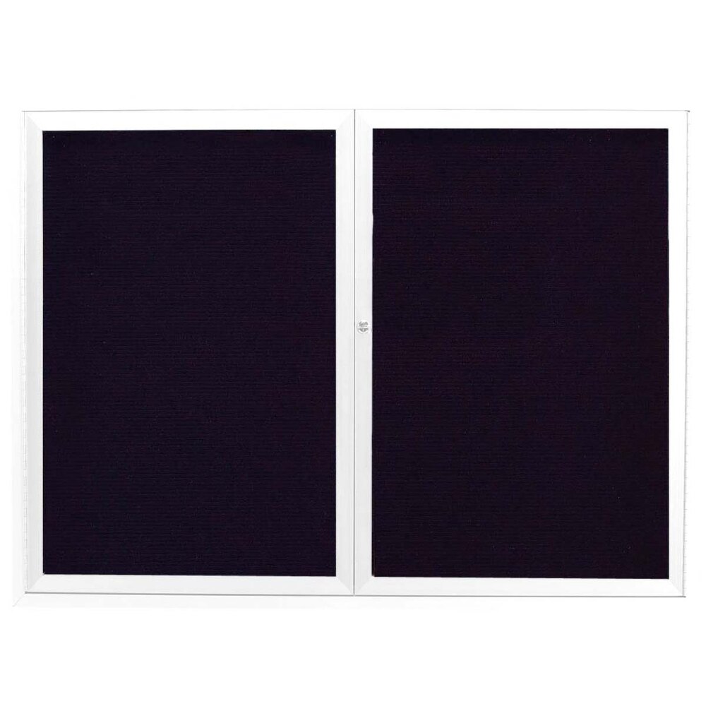 Aarco OADC4860W 48" x 60" Enclosed Hinged Locking 2 Door Powder Coated White Aluminum Outdoor Directory Board with Black Letter Board