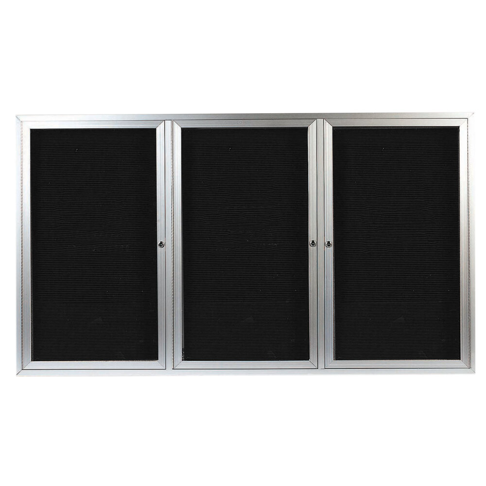 Aarco OADC4872-3 48" x 72" Enclosed Hinged Locking 3 Door Satin Anodized Finish Aluminum Outdoor Directory Board with Black Letter Board