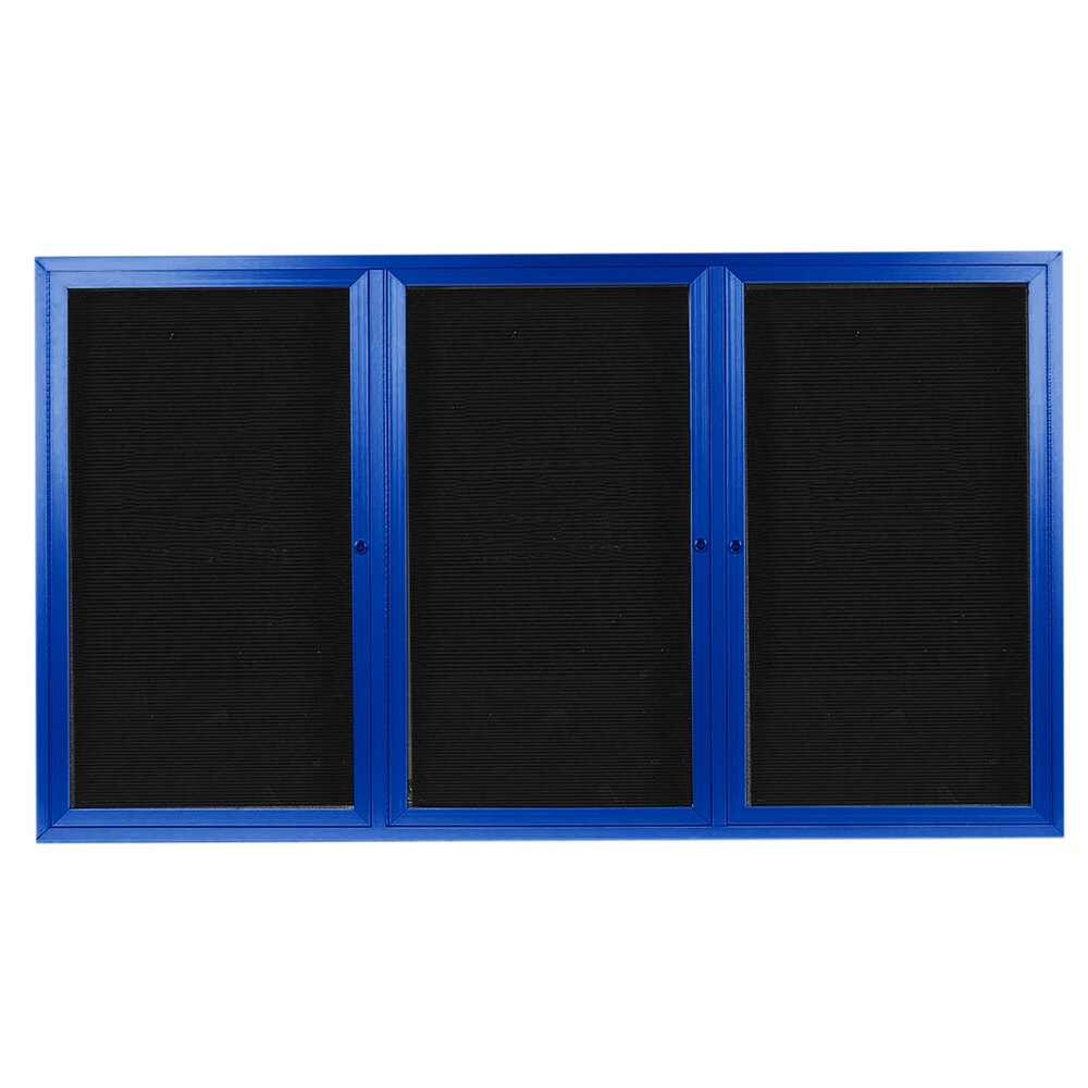 Aarco OADC4872-3B 48" x 72" Enclosed Hinged Locking 3 Door Powder Coated Blue Aluminum Outdoor Directory Board with Black Letter Board