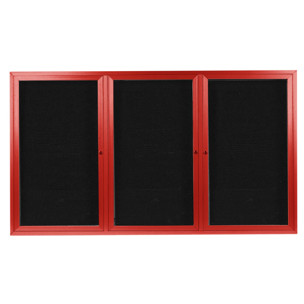 Aarco OADC4872-3R 48" x 72" Enclosed Hinged Locking 3 Door Powder Coated Red Aluminum Outdoor Directory Board with Black Letter Board