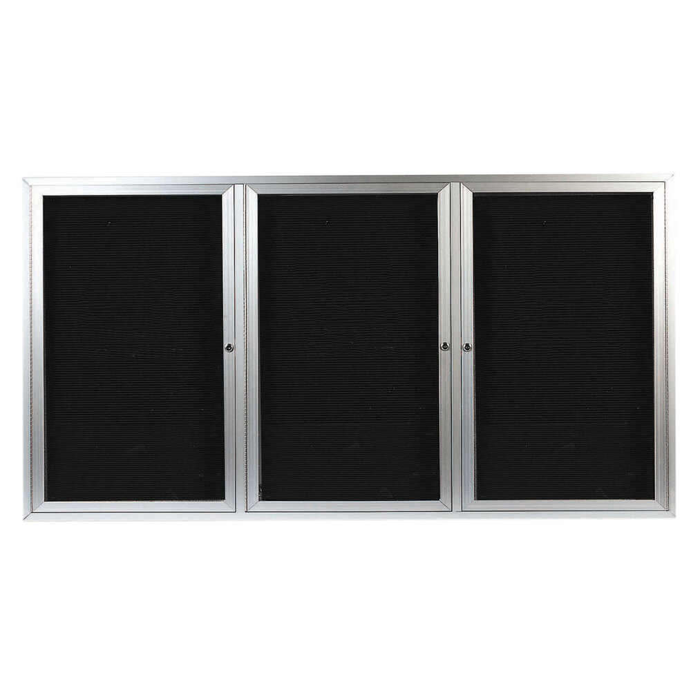 Aarco OADC4896-3 48" x 96" Enclosed Hinged Locking 3 Door Satin Anodized Finish Aluminum Outdoor Directory Board with Black Letter Board
