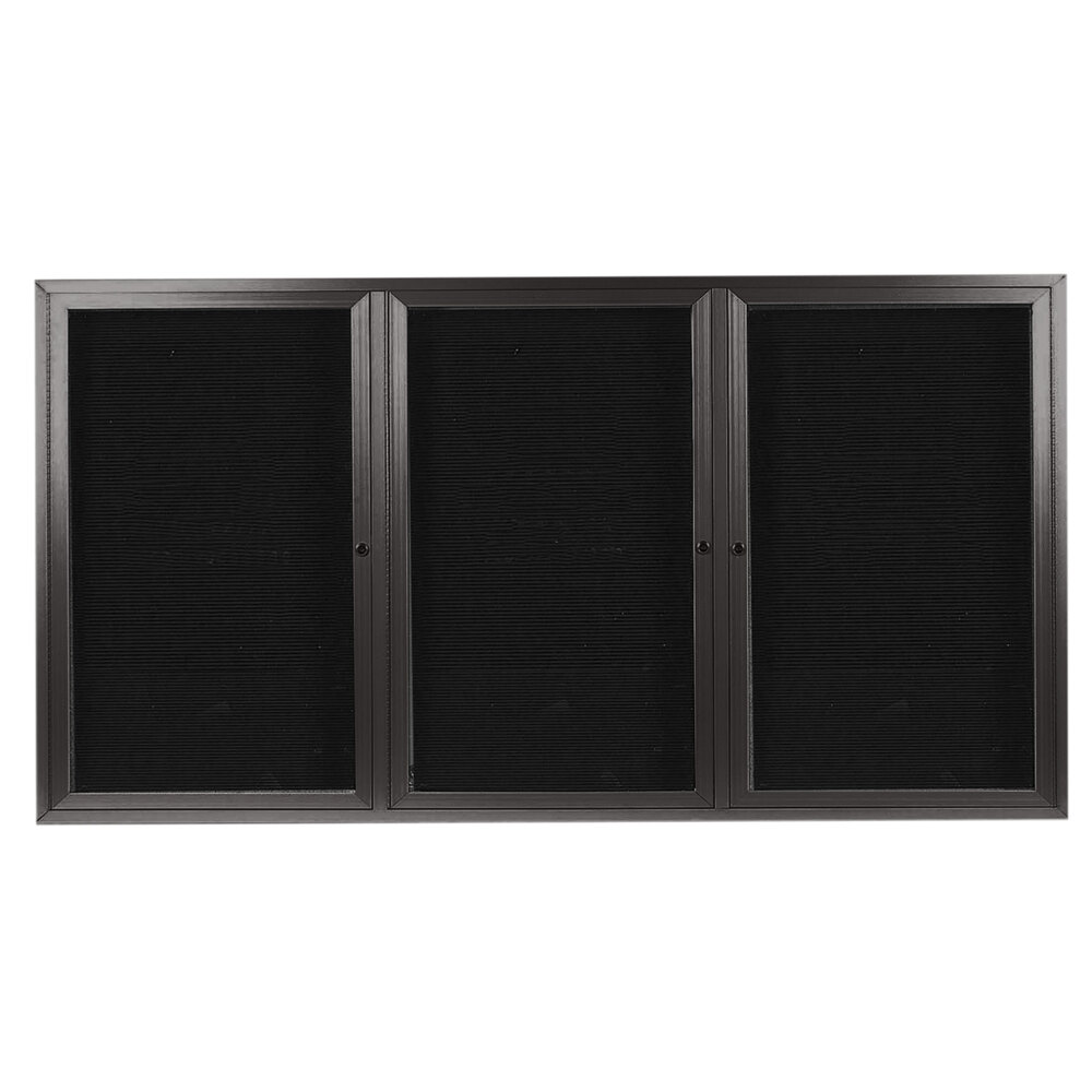 Aarco OADC4896-3BA 48" x 96" Enclosed Hinged Locking 3 Door Bronze Anodized Aluminum Outdoor Directory Board with Black Letter Board