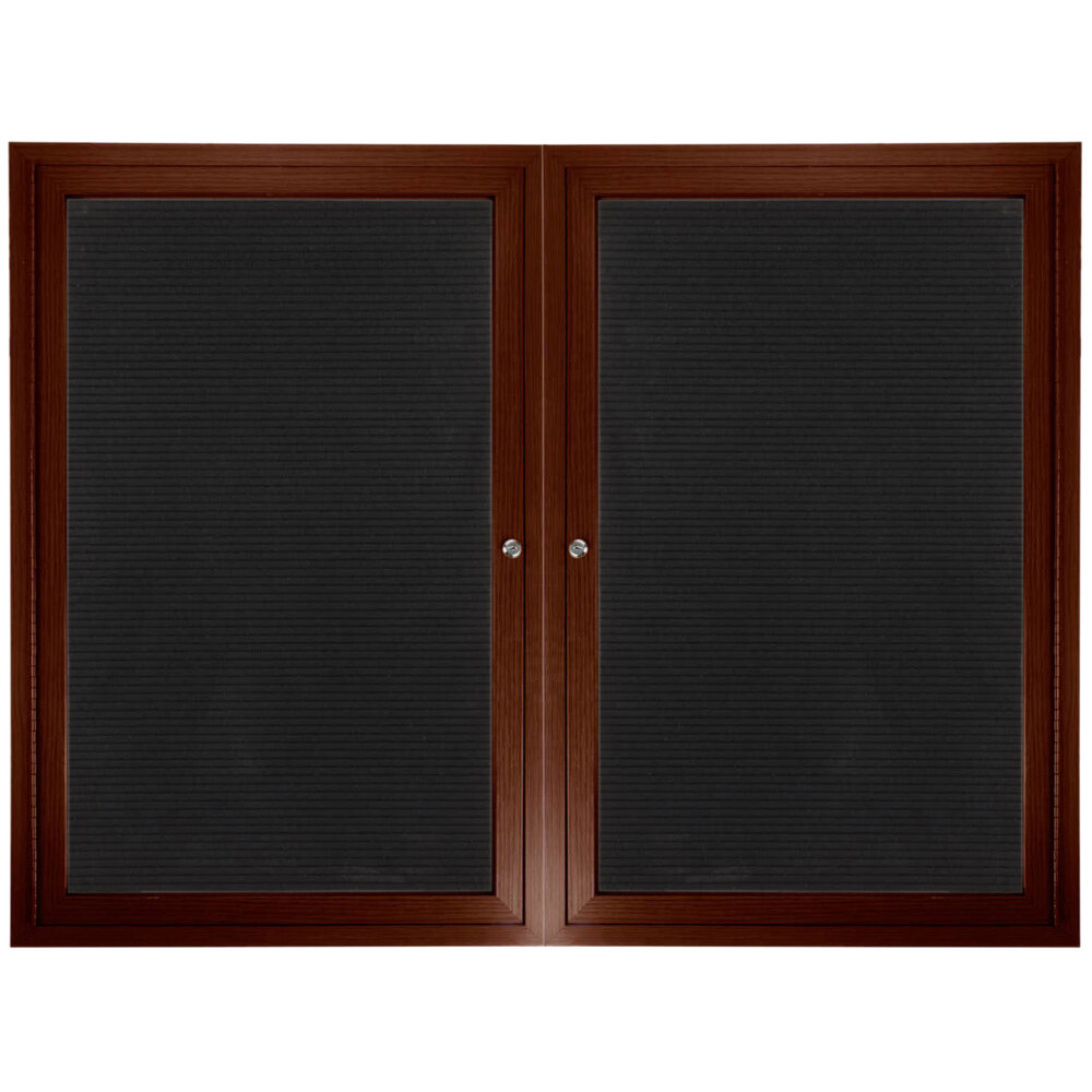 Aarco OADCWW3648R 36" x 48" Enclosed Hinged Locking 2 Door Aluminum with Powder Coated Walnut Finish Outdoor Directory Board with Black Vinyl Letter Board
