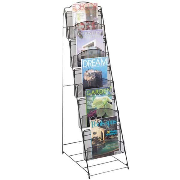 Safco 6461BL Onyx Steel Mesh 5 Compartment Magazine Display Rack