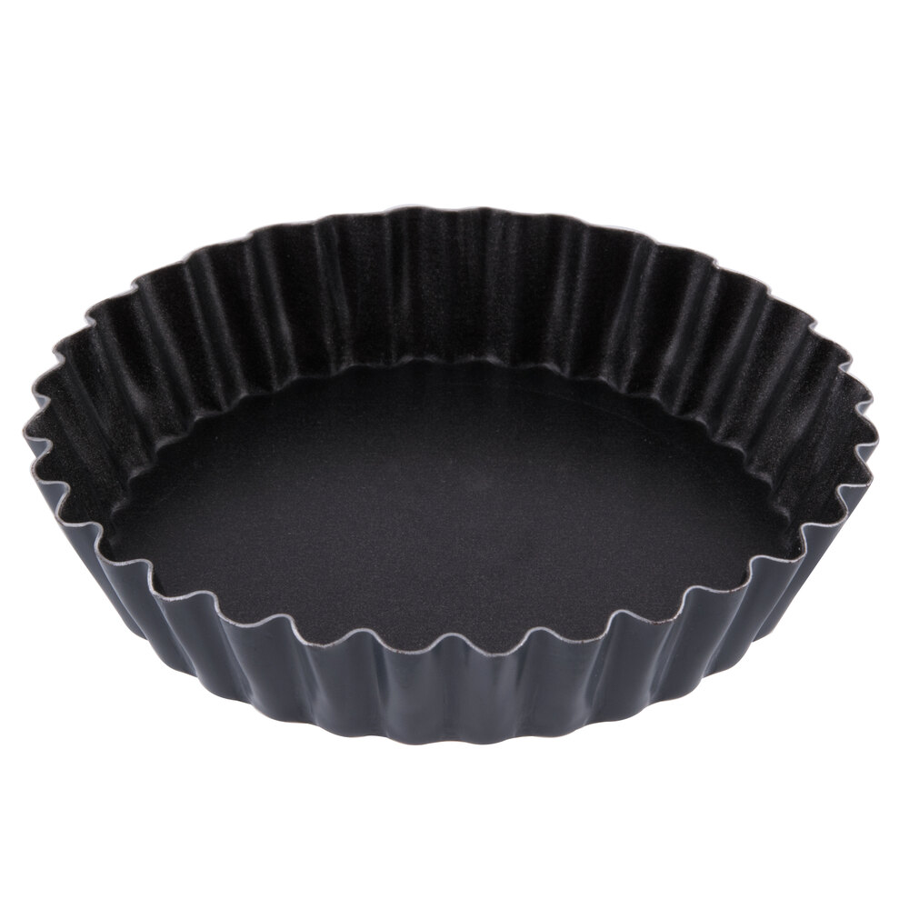 Matfer Bourgeat 331613 Exopan Steel 4 1/8" x 3/4" Fluted Non-Stick Tart / Quiche Pan  - 12/Pack