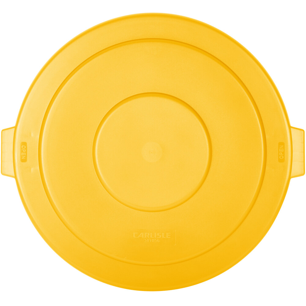 Carlisle 84105604 Bronco 55 Gallon Yellow Flat Round Trash Can Lid