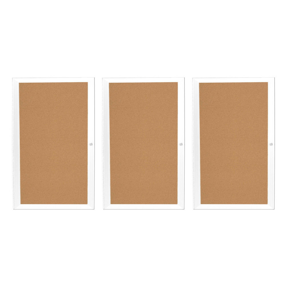 Aarco DCC4872-3RW 48" x 72" Enclosed Hinged Locking 3 Door Powder Coated White Finish Indoor Bulletin Board Cabinet