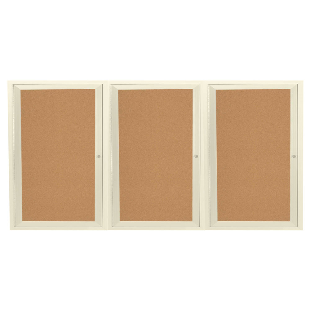 Aarco DCC4872-3RIV 48" x 72" Enclosed Hinged Locking 3 Door Powder Coated Ivory Finish Indoor Bulletin Board Cabinet