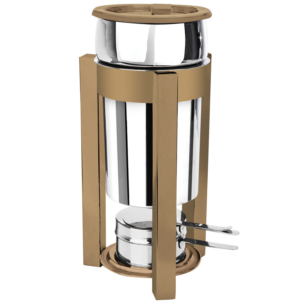 Eastern Tabletop 3101P2RZ P2 2 Qt. Stainless Steel Soup Marmite with Bronze Accents and Fuel Holder