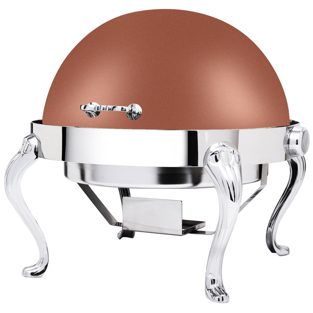 Eastern Tabletop 3118QACP Queen Anne 8 Qt. Round Copper Coated Stainless Steel Roll Top Chafer