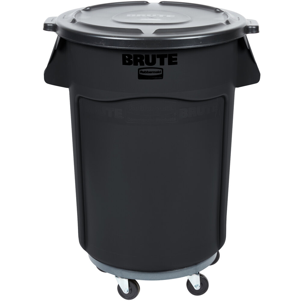 Rubbermaid® 690FG44TCBKK BRUTE 44 Gallon Black Executive Round Trash Can with Lid and Dolly Kit