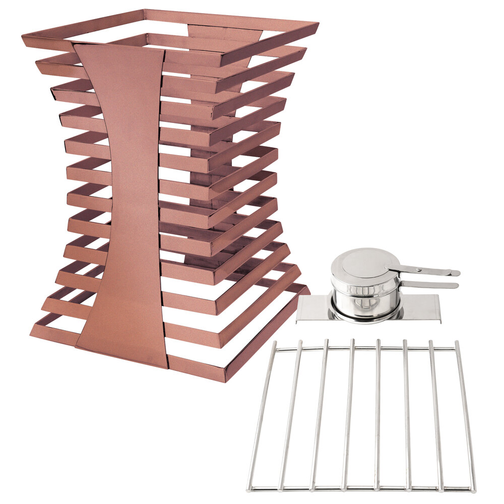 Eastern Tabletop 1720CP Escalate 10" x 10" x 14" Copper Coated Stainless Steel 12 Rung Riser with Cooking Grate and Fuel Holder