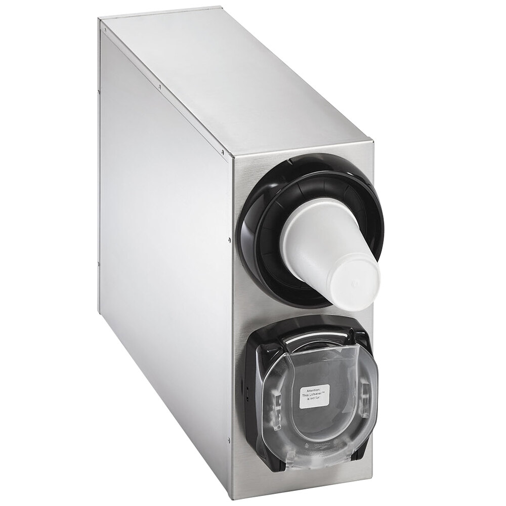 Vollrath K58822-A Stainless Steel 1-Slot Vertical 8 - 44 oz. Countertop Cup Dispenser Cabinet with 1 LidSaver® 3 Dispenser
