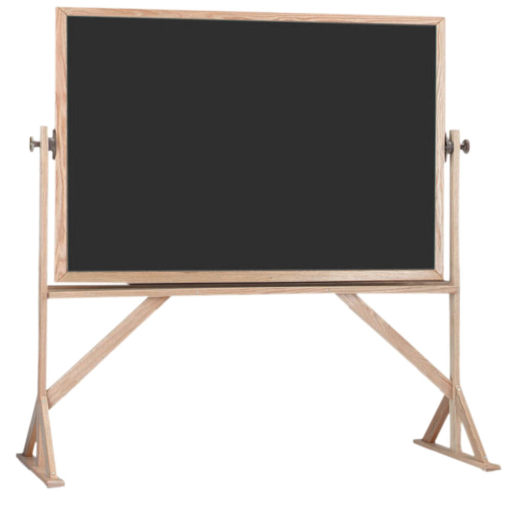 Aarco RBC4872B 48" x 72" Reversible Free Standing Black Composition Chalkboard / Natural Cork Board with Solid Oak Wood Frame