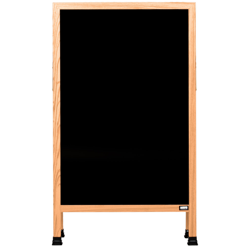 Aarco A-1P 42" x 24" Oak A-Frame Sign Board with Black Write-On Acrylic Marker Board