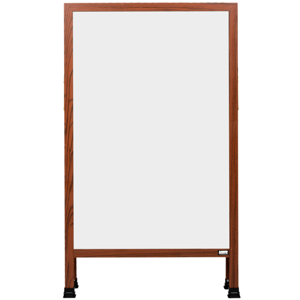 Aarco MA-5SW 42" x 24" Cherry Stained Solid Oak Wood A-Frame Sidewalk Board with White Porcelain Marker Board