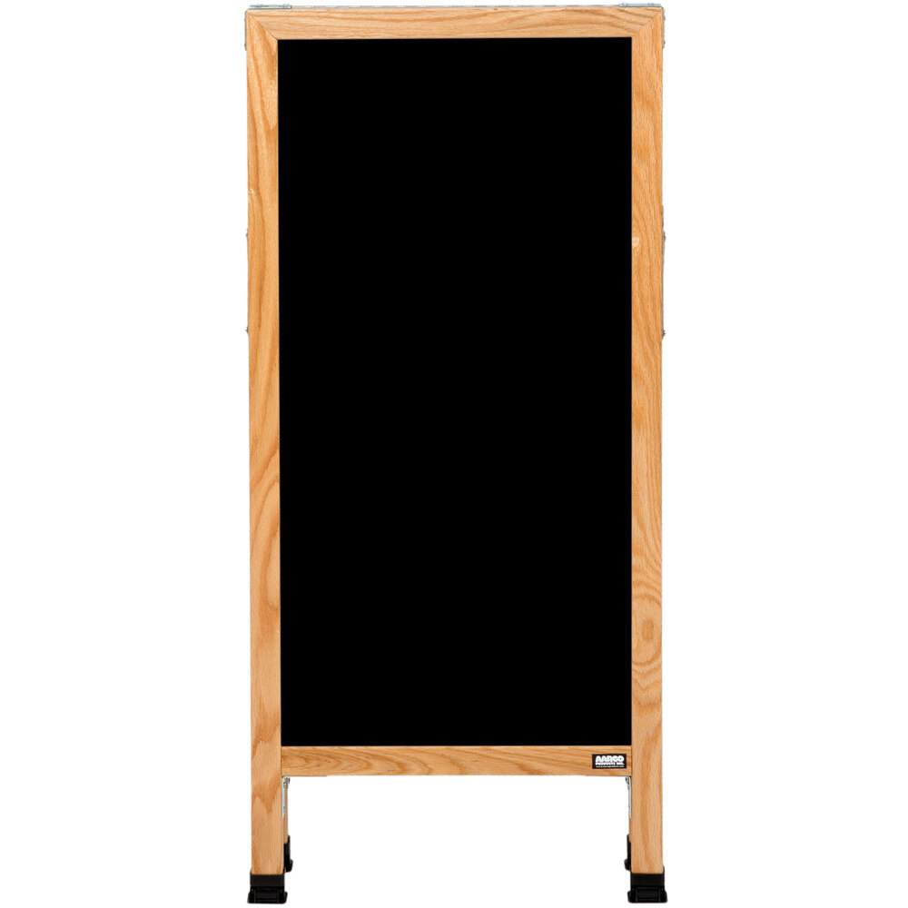 Aarco A-311 42" x 18" Oak A-Frame Sign Board with Black Marker Board