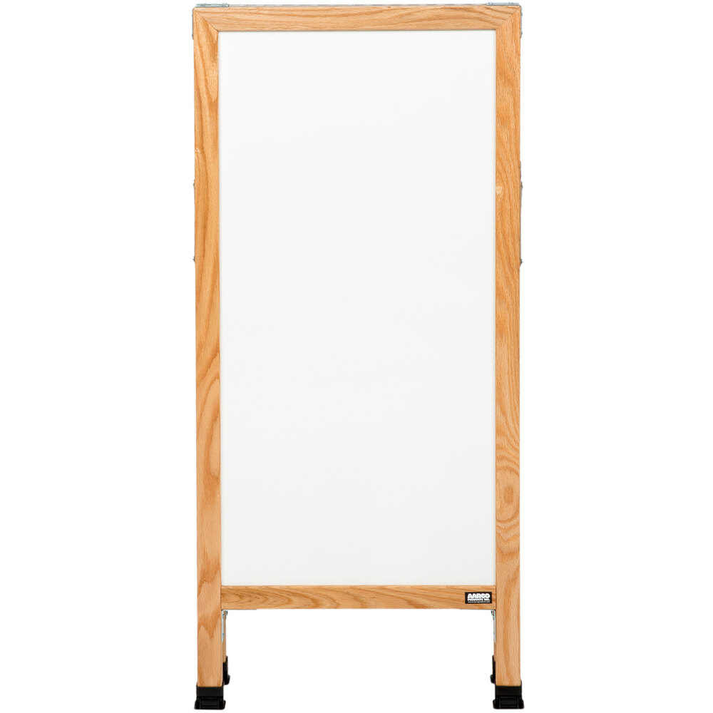 Aarco A-311SW 42" x 18" Solid Oak Wood Narrow A-Frame Sidewalk Board with White Porcelain Marker Board