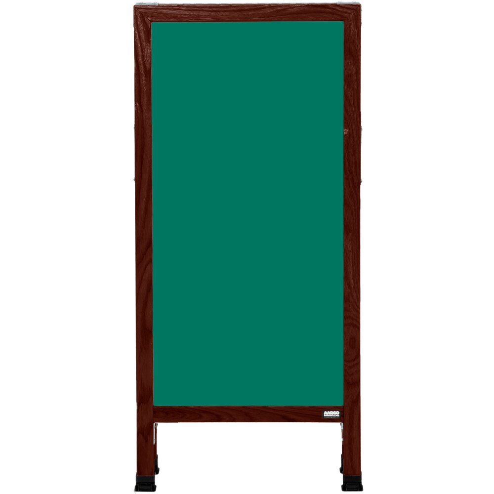 Aarco MA-311SG 42" x 18" Cherry A-Frame Sign Board with Green Write-On Porcelain Chalk Board