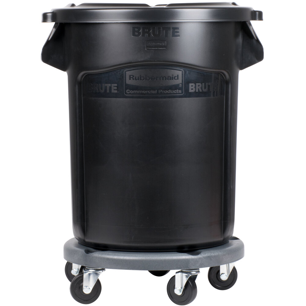 Rubbermaid® BRUTE 20 Gallon Black Executive Round Trash Can with Lid and Dolly