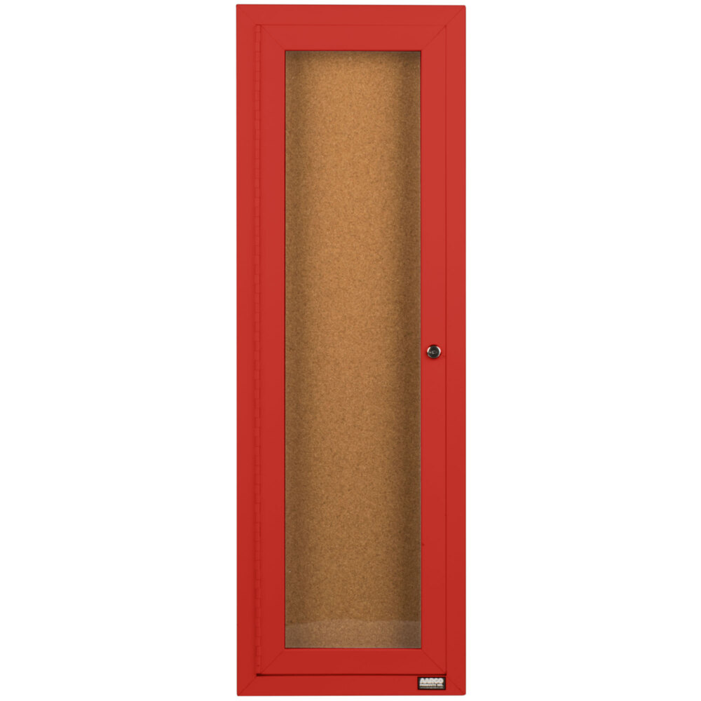 Aarco DCC3612RR 36" x 12" Enclosed Hinged Locking 1 Door Powder Coated Red Finish Indoor Bulletin Board Cabinet