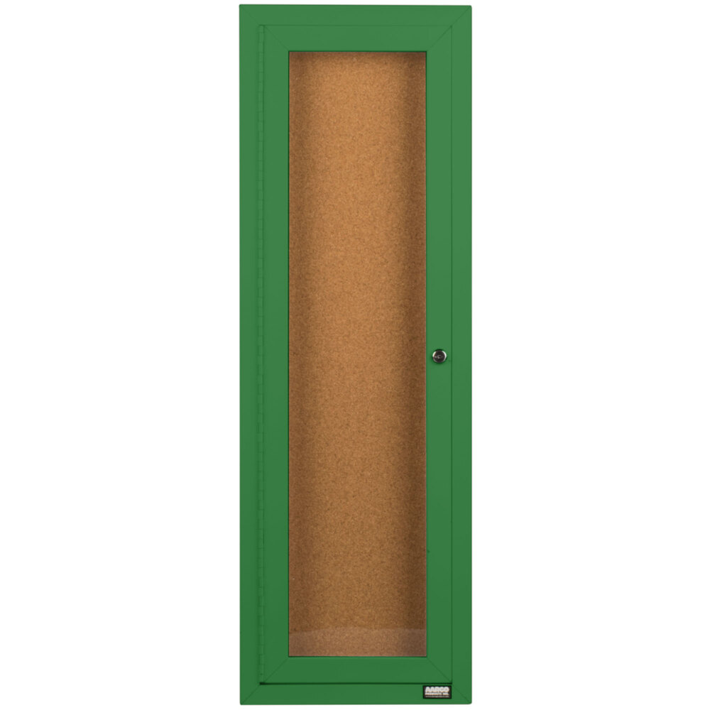 Aarco DCC3612RG 36" x 12" Enclosed Hinged Locking 1 Door Powder Coated Green Finish Indoor Bulletin Board Cabinet