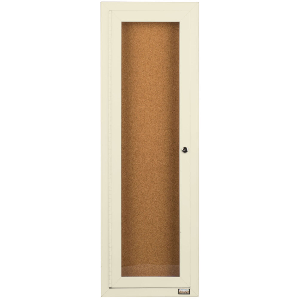 Aarco DCC3612RIV 36" x 12" Enclosed Hinged Locking 1 Door Powder Coated Ivory Finish Indoor Bulletin Board Cabinet