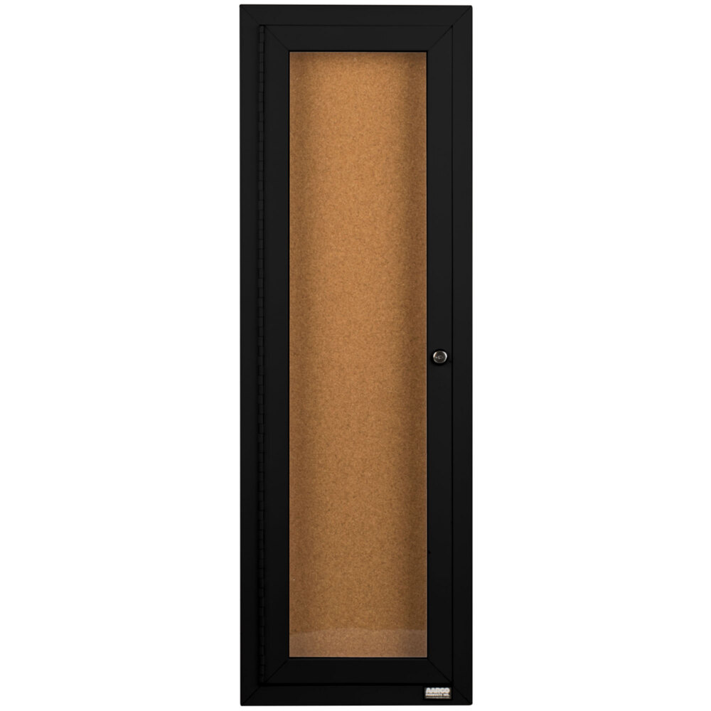 Aarco DCC3612RBK 36" x 12" Enclosed Hinged Locking 1 Door Powder Coated Black Finish Indoor Bulletin Board Cabinet