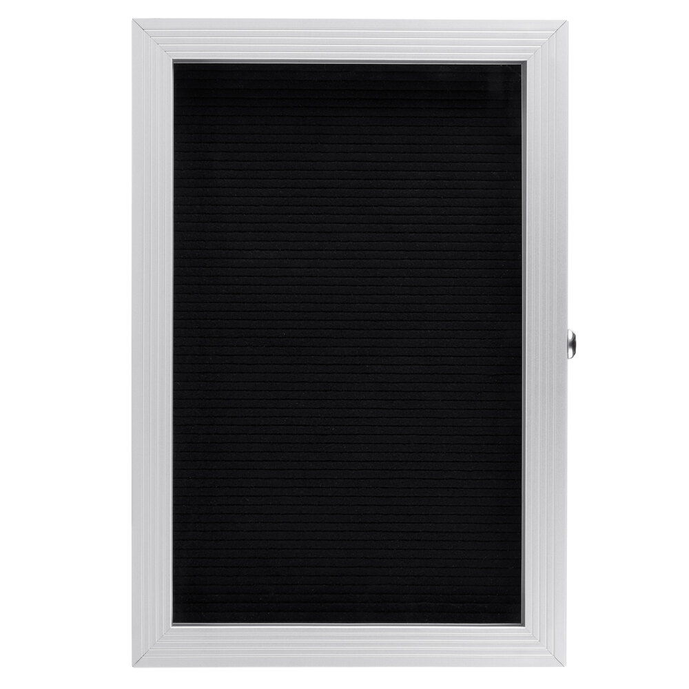 Aarco EDC1812 18" x 12" Enclosed Hinged Locking 1 Door Black Felt Message Board with Aluminum Frame