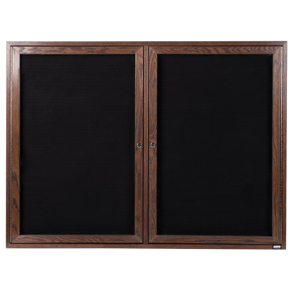 Aarco WDC3648 36" x 48" Enclosed Hinged Locking 2 Door Black Felt Message Board with Walnut Frame