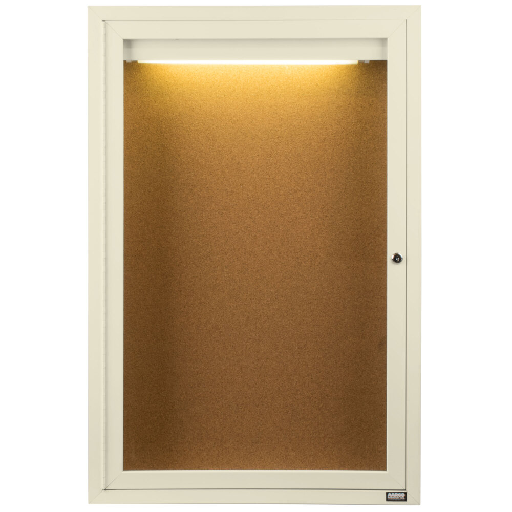 Aarco DCC3624RIIV 36" x 24" Enclosed Hinged Locking 1 Door Powder Coated Ivory Finish Indoor Lighted Bulletin Board Cabinet