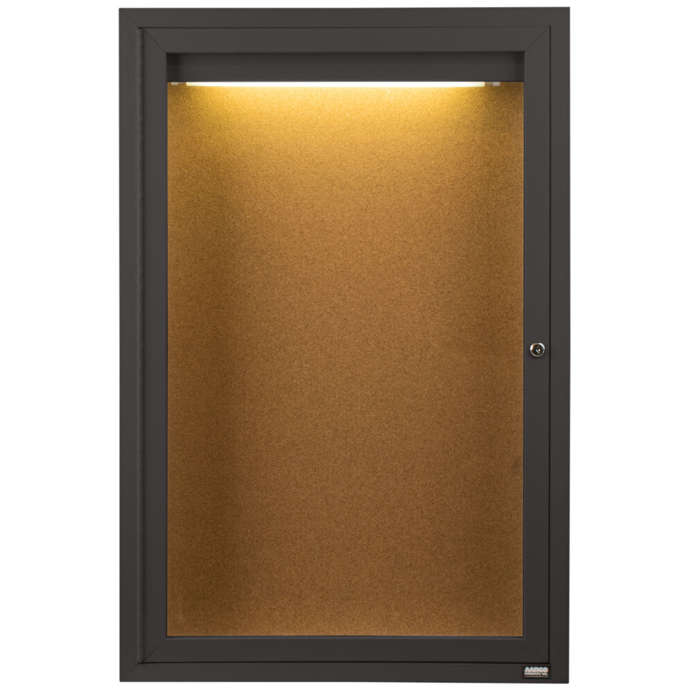 Aarco DCC3624RIBA 36" x 24" Enclosed Hinged Locking 1 Door Bronze Anodized Finish Indoor Lighted Bulletin Board Cabinet