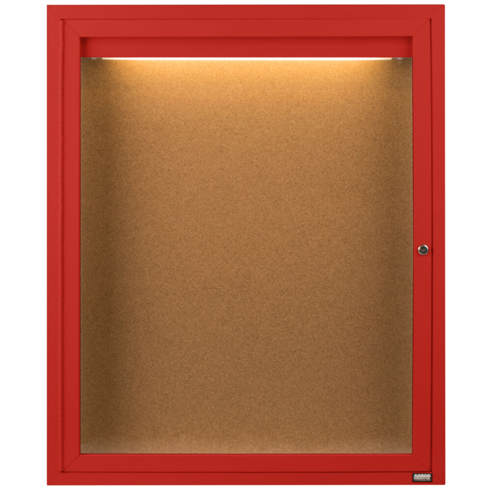 Aarco DCC3630RIR 36" x 30" Enclosed Hinged Locking 1 Door Powder Coated Red Finish Indoor Lighted Bulletin Board Cabinet