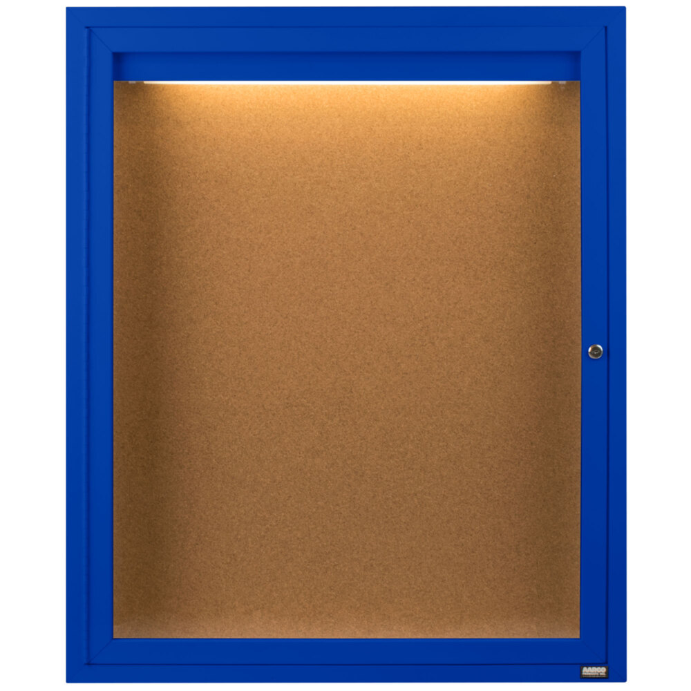 Aarco DCC3630RIB 36" x 30" Enclosed Hinged Locking 1 Door Powder Coated Blue Finish Indoor Lighted Bulletin Board Cabinet