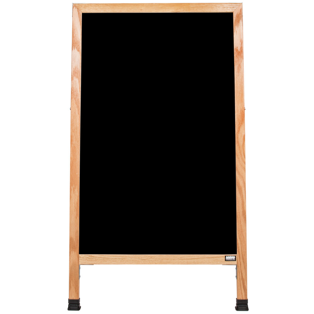Aarco A-11 42" x 24" Oak A-Frame Sign Board with Black Marker Board