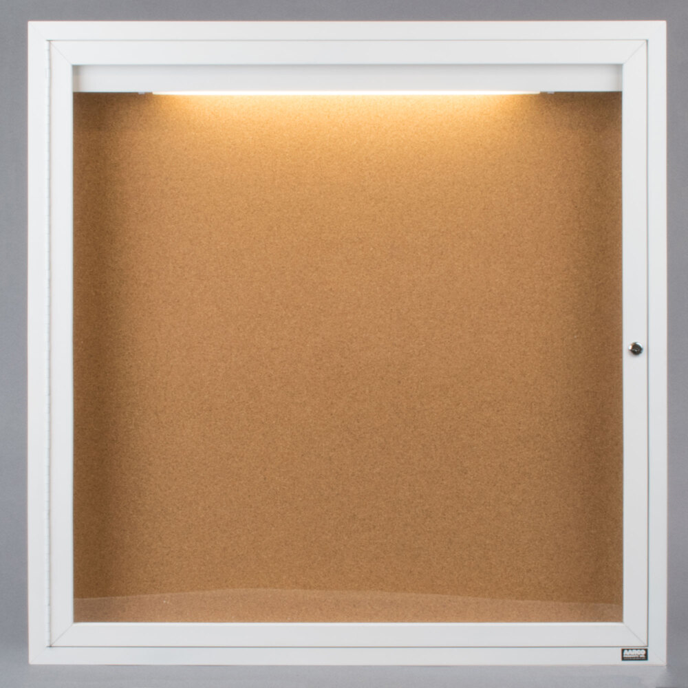 Aarco DCC3636RIW 36" x 36" Enclosed Hinged Locking 1 Door Powder Coated White Finish Indoor Lighted Bulletin Board Cabinet