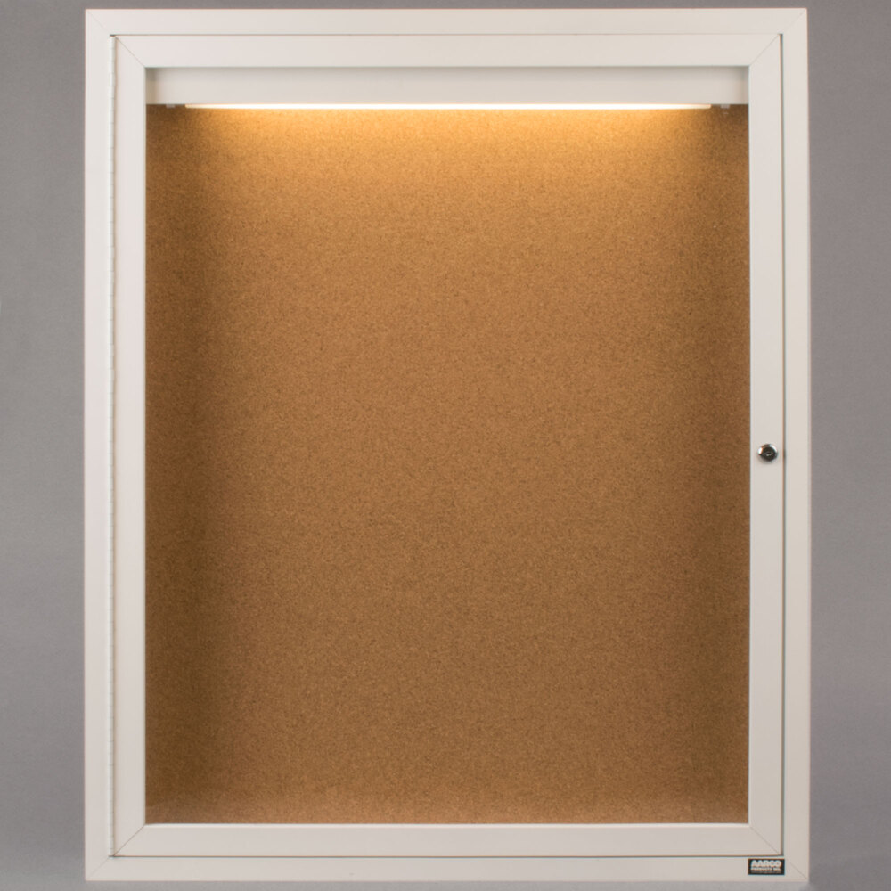 Aarco DCC2418RIW 24" x 18" Enclosed Hinged Locking 1 Door Powder Coated White Finish Indoor Bulletin Board Cabinet