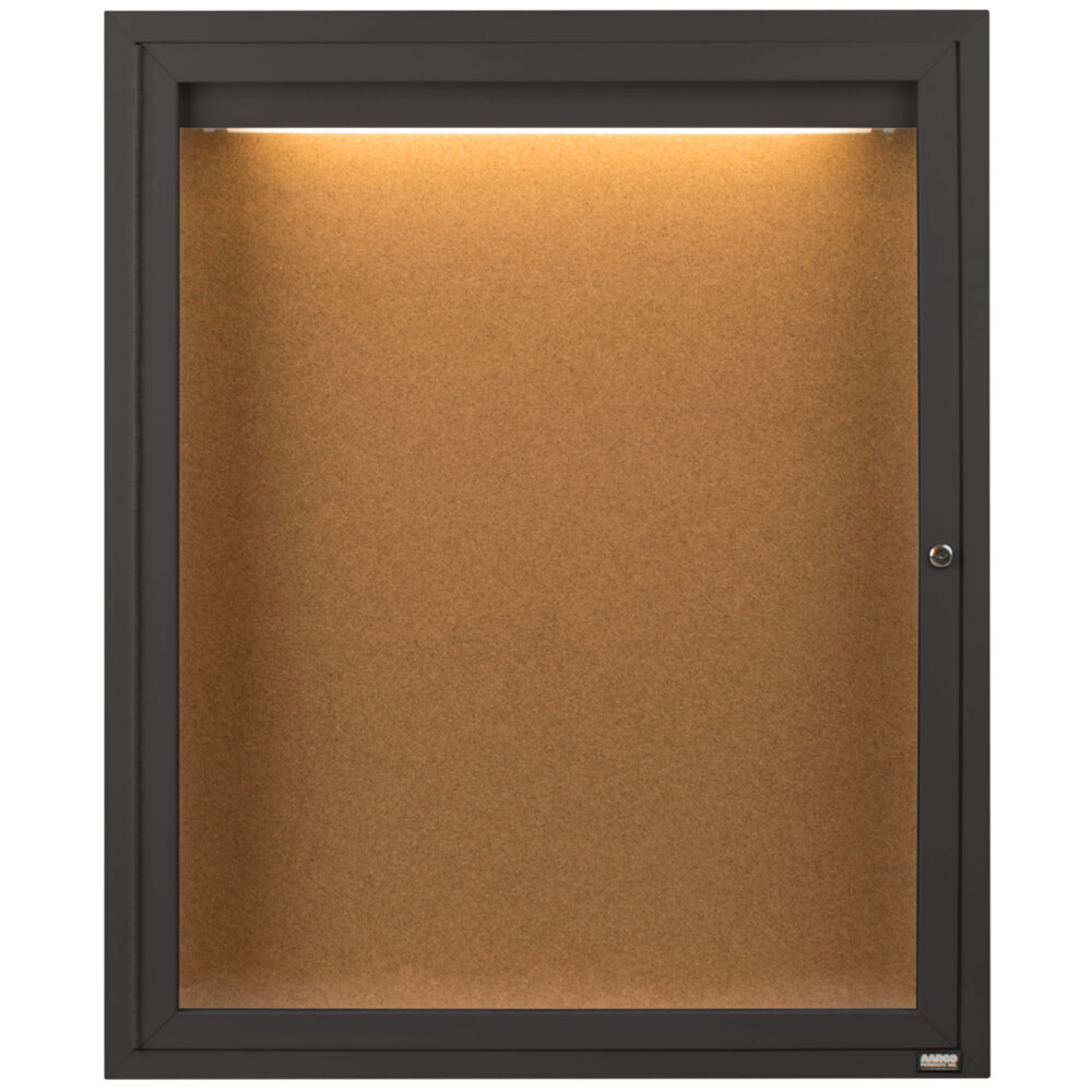 Aarco DCC2418RIBA 24" x 18" Enclosed Hinged Locking 1 Door Bronze Anodized Finish Indoor Lighted Bulletin Board Cabinet
