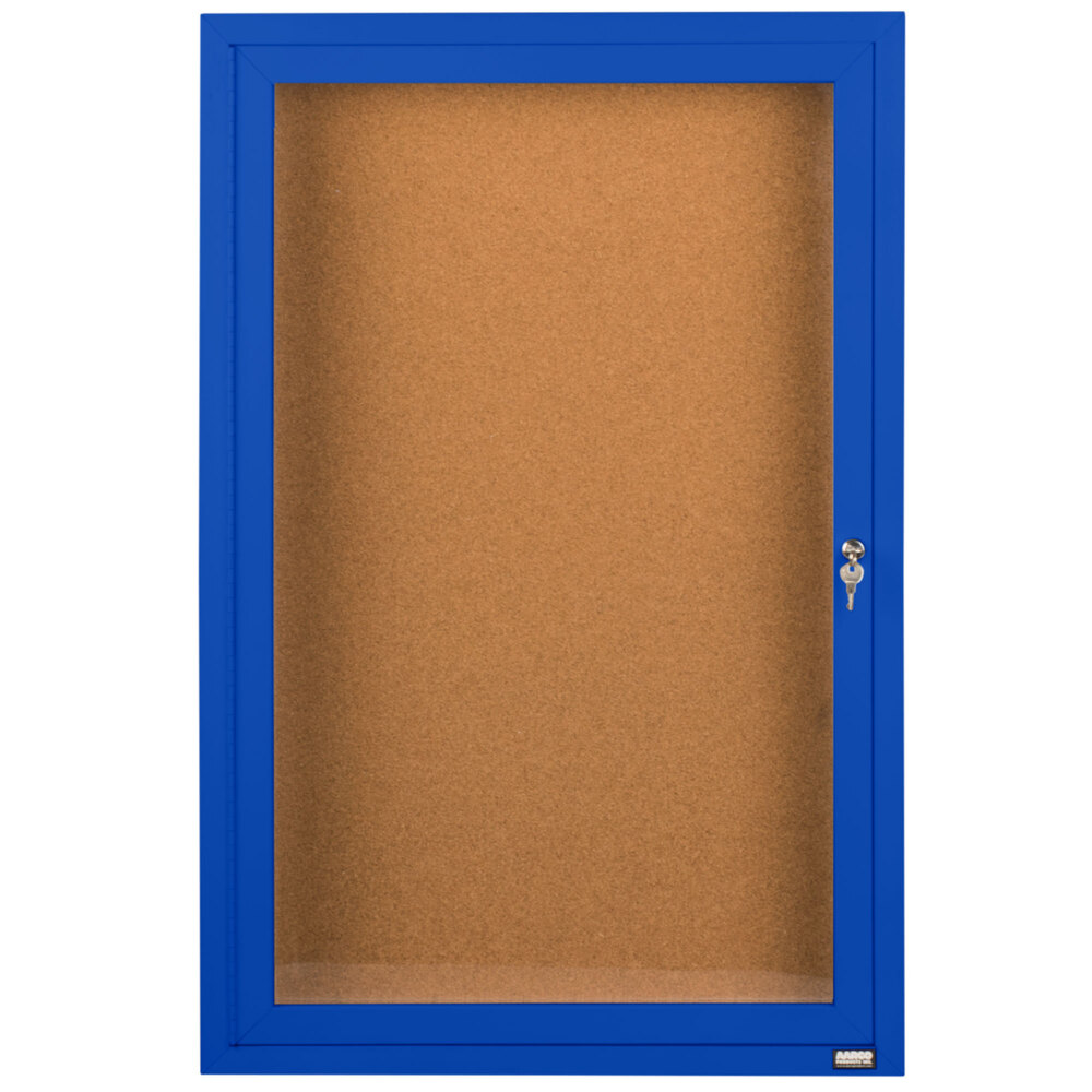 Aarco DCC4836RB 48" x 36" Enclosed Hinged Locking 1 Door Powder Coated Blue Finish Indoor Bulletin Board Cabinet