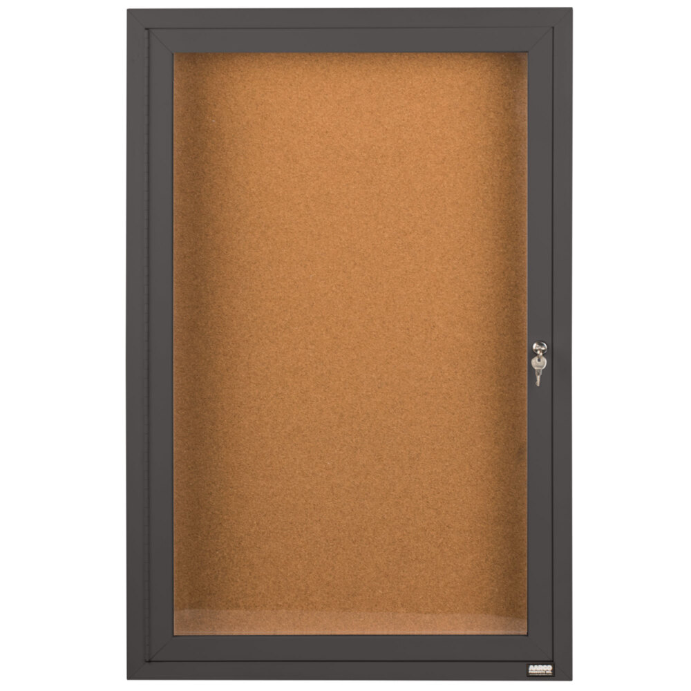 Aarco DCC3624RBA 36" x 24" Enclosed Hinged Locking 1 Door Bronze Anodized Finish Indoor Bulletin Board Cabinet