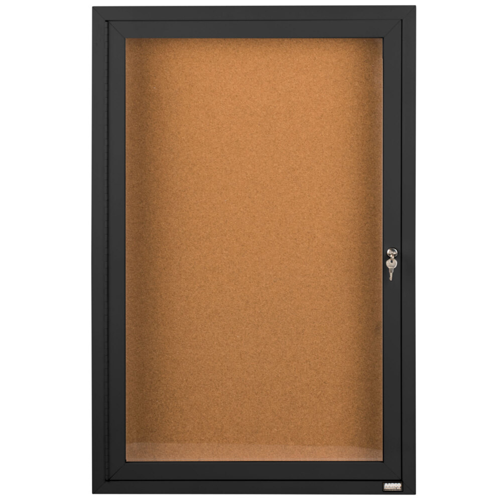 Aarco DCC4836RBK 48" x 36" Enclosed Hinged Locking 1 Door Powder Coated Black Finish Indoor Bulletin Board Cabinet